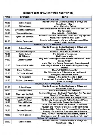 Kickoff schedule